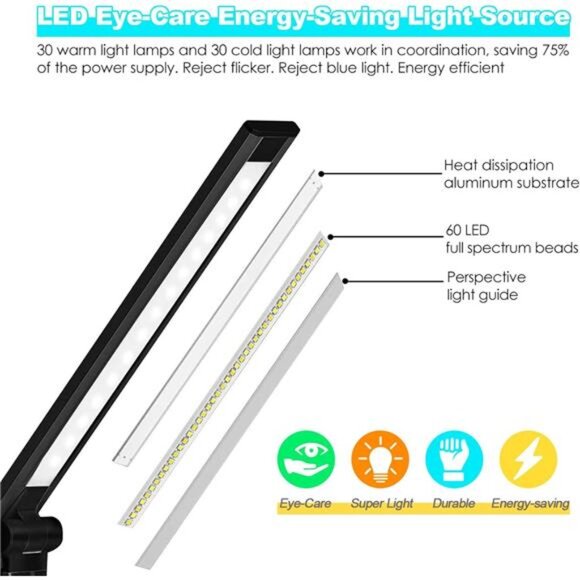 LED Desk Lamp with Wireless Charger, USB Charging Port, 10 Brightness, 5 Color - Picture 3 of 7
